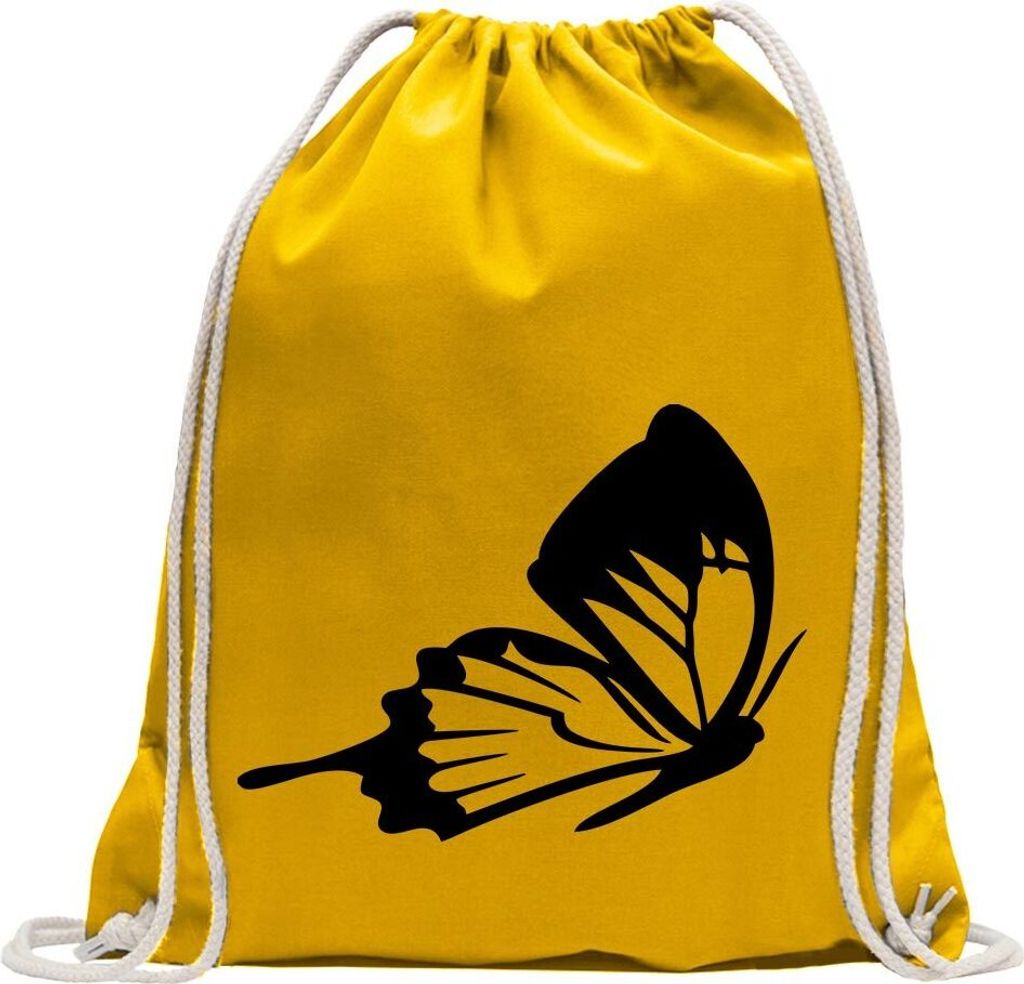 Kiwistar - Turnbeutel - gelb - Schmetterling Motiv 5 - Fun Rucksack Sport Beutel Gymsack Baumwolle mit Ziehgurt
