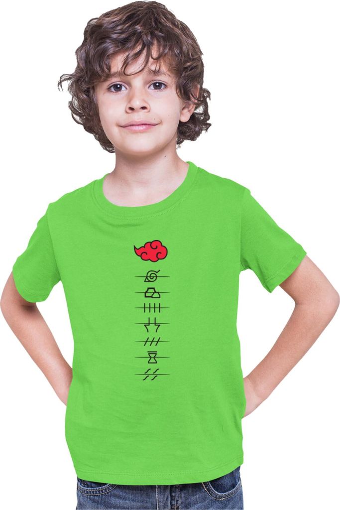 Kinder T-Shirt Japan Anime Manga Naruto Akatsuki Members Village Symbols, 12-13 Jahr - 152 / Lime