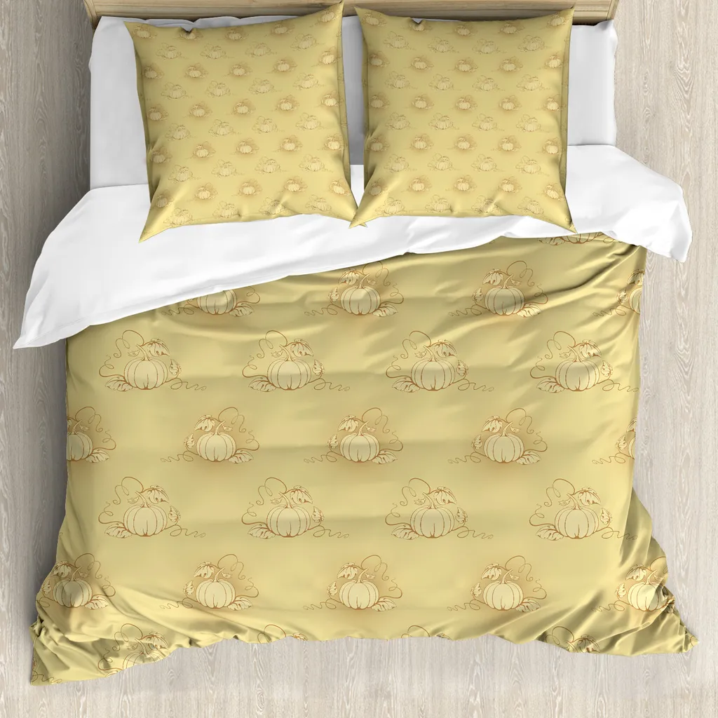 Set Copripiumino Matrimoniale ABAKUHAUS Zucche Beige 200x200 Antiacaro