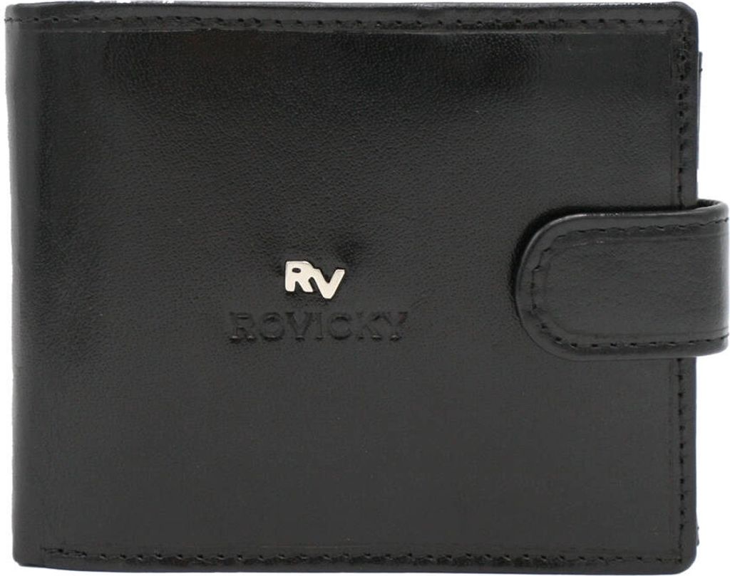 Rovicky | Großes Portemonnaie, mit Lederverschluss, für Männer, Naturleder, Schwarz, 12x9.5 cm