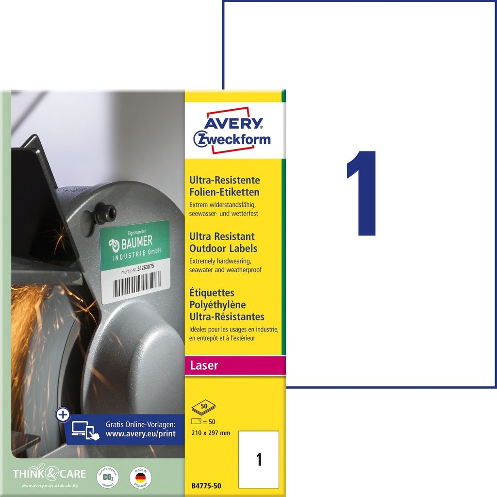 Folien-Etiketten ultra-resistent A4 210x297mm VE=5x50 Etiketten weiß