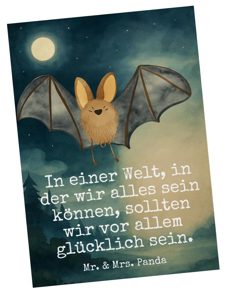 Mr. & Mrs. Panda Postkarte Fledermaus Flügel Design - Weiß - Geschenk, Ansichtskarte, Postkarten, Fotokarte, Ansichtskarten, Lustige Sprüche, Gr...