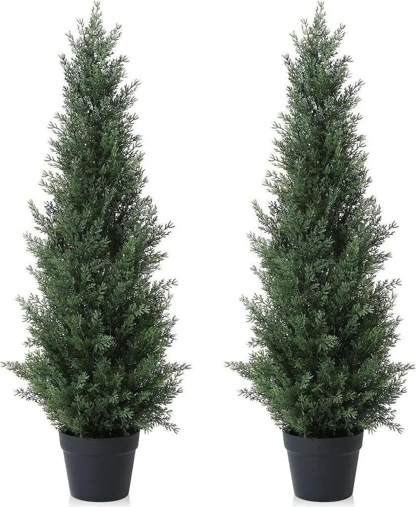 Paire d'arbustes artificiels cèdre 95cm, décoration jardin et balcon