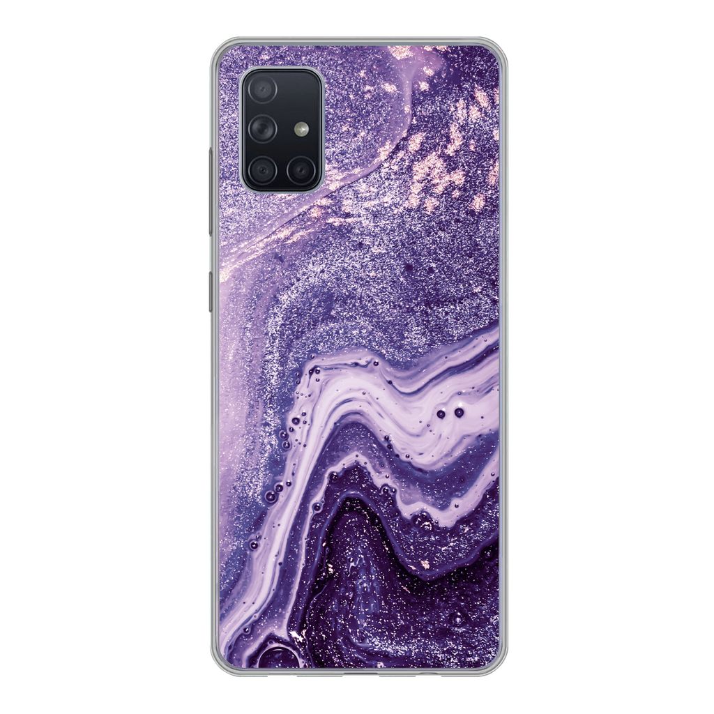 MuchoWow Handyhülle Schutzhülle Hülle für Samsung Galaxy A71 Naturstein - Glitzer - Luxus Silikon Softcase Handy Hülle - Kartenbesitzer