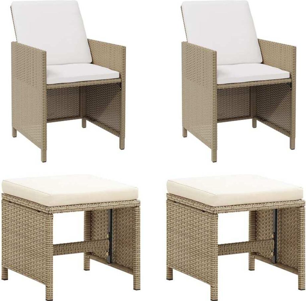 Gartenstühle mit Hocker 2 Stk. Poly Rattan Beige