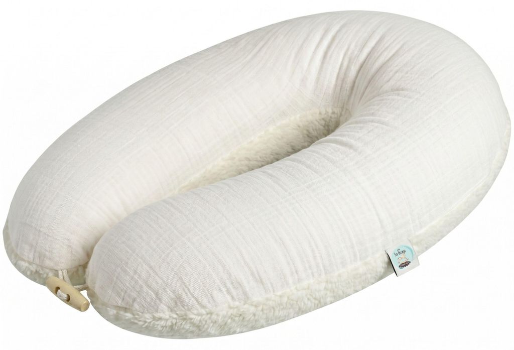 sei Design Stillkissen XXL 190x35 Musselin GOTS Teddyplüsch Natur