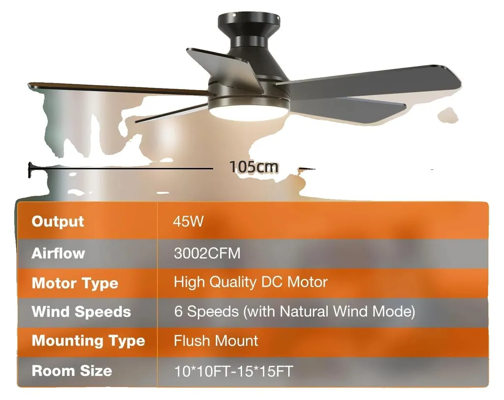 Ventilateur de plafond pour chambre ou salon avec éclairage réglable