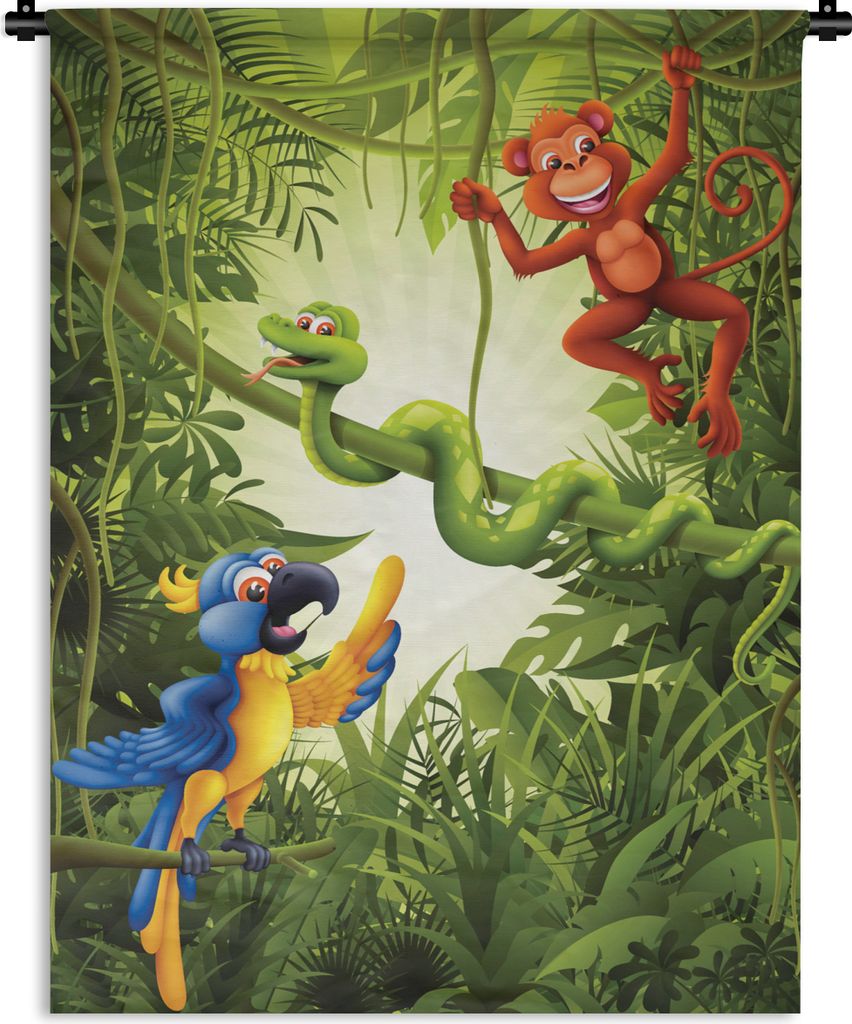 MuchoWow Wandteppich Wandbehang Wald - Tiere - Tropisch - Kinder - Junge - Mädchen - Kinder 120x160 cm Tapisserie Dekoration Wandtuch - Wohnzimm...