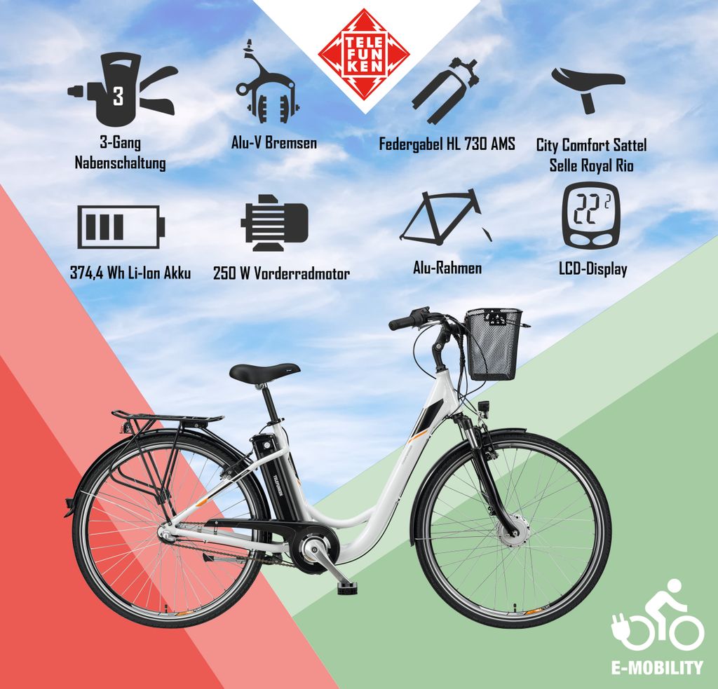 Telefunken E-Bike RC830 28 Zoll mit 3-Gang Shimano Produktbild 5