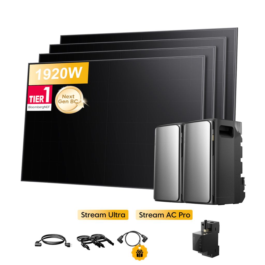 Balkonkraftwerk mit Speicher 3840Wh, EcoFlow Stream Ultra All-in-One Speicher mit Stream AC Pro,Smarten Zähler Sunpro 1920W Solarmodule für Balko...