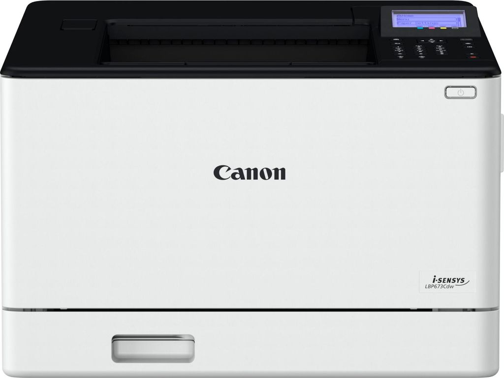 A front view of a Canon i-SENSYS LBP673Cdw color laser printer on a white background.