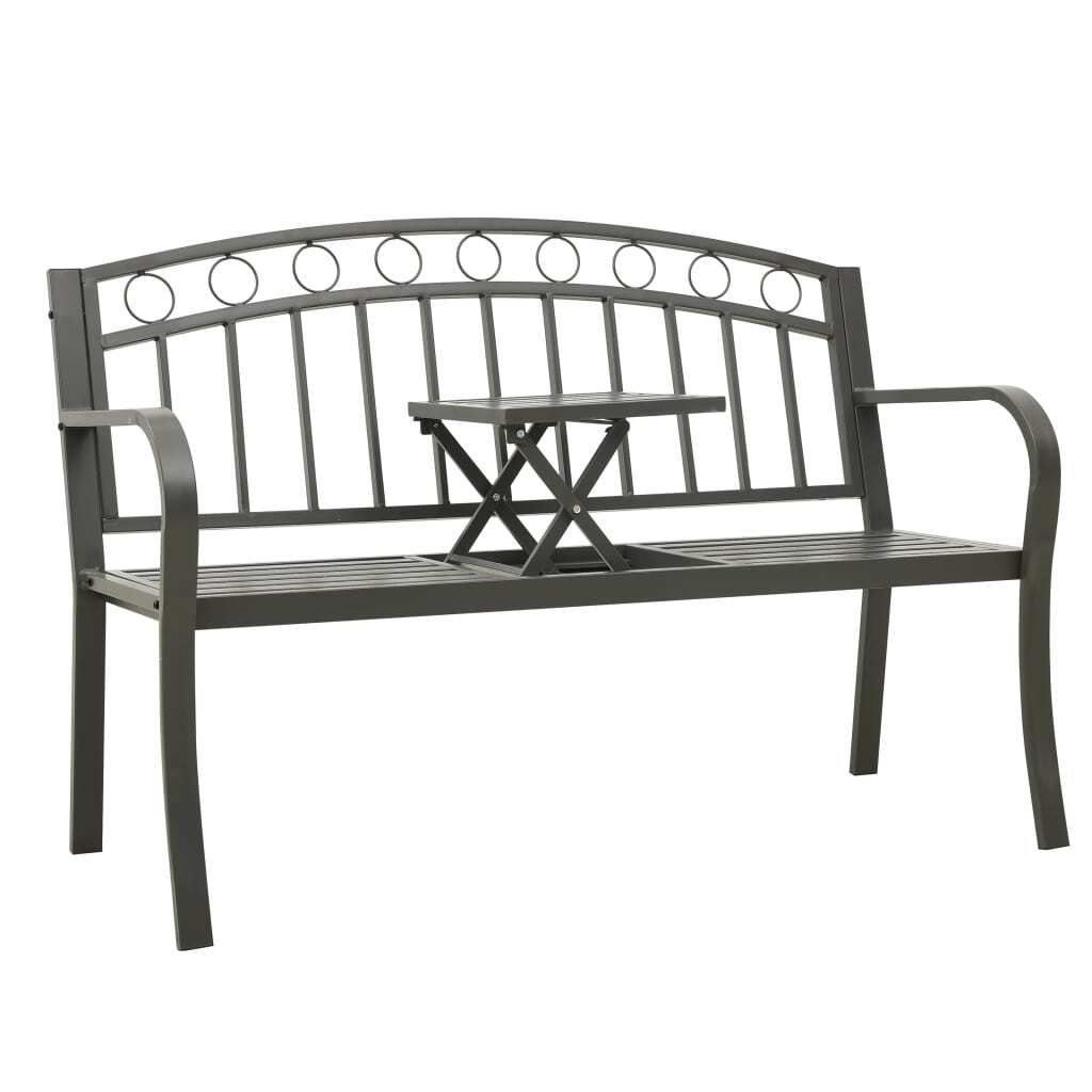 Möbel Gartenbank mit Tisch Grau 120 cm Stahl - Gartenbänke 319585