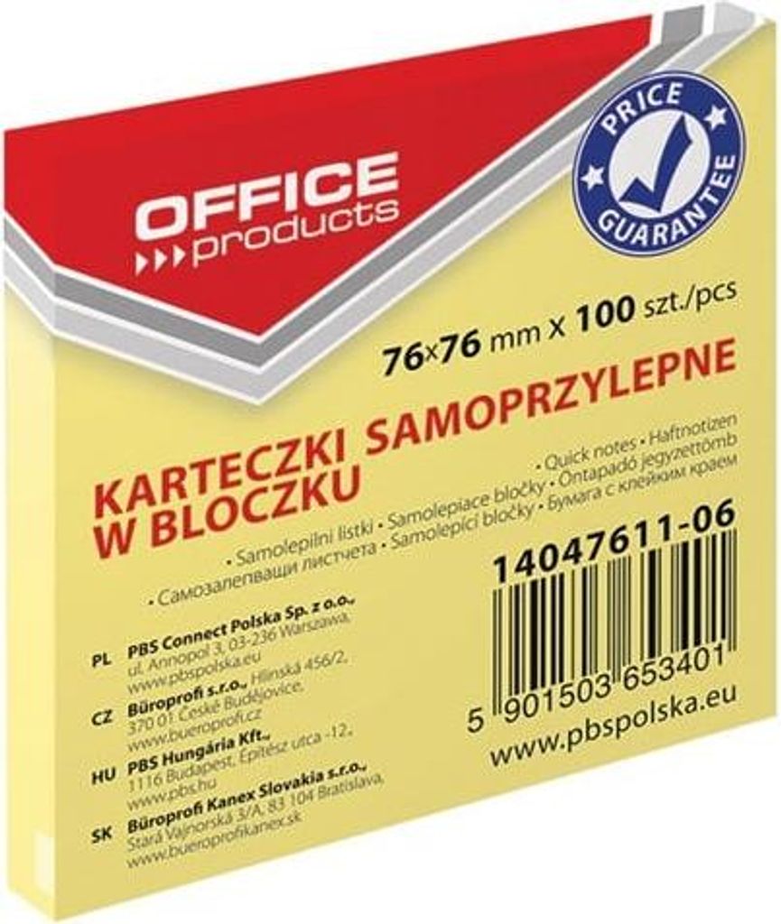 Memo-Notizzettel Office Product 75 x 75 mm, 100 Blatt, gelb