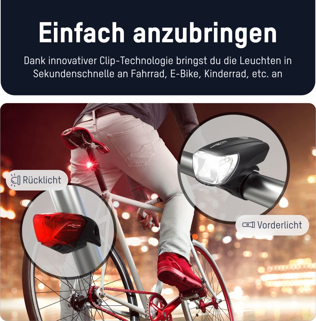 ANSMANN Fahrradlicht Set Akku StVZO zugelassen, Front- und