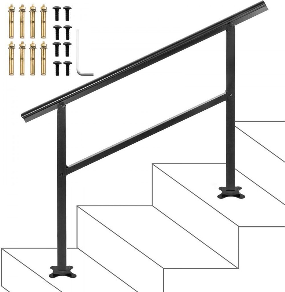 Aluminium Eingangsgeländer - Rostfreier Außenhandlauf aus Aluminium - 122 x 90 cm - Steinhart - Schwarz - 0-45 Grad - Für Privathaushalte und B...