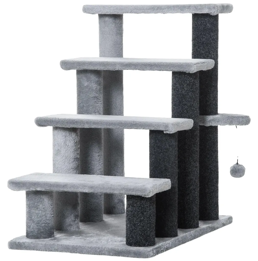 Arbre à chat GRIS-a structure niveaux et griffoir intégré 45x40x48cm