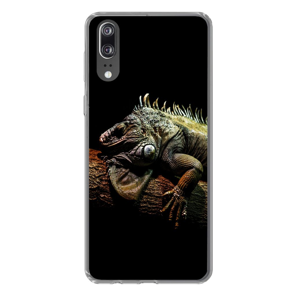 MuchoWow Handyhülle Schutzhülle Hülle für Huawei P20 Tier - Zweig - Schwarz Silikon Softcase Handy Hülle - Hardcover