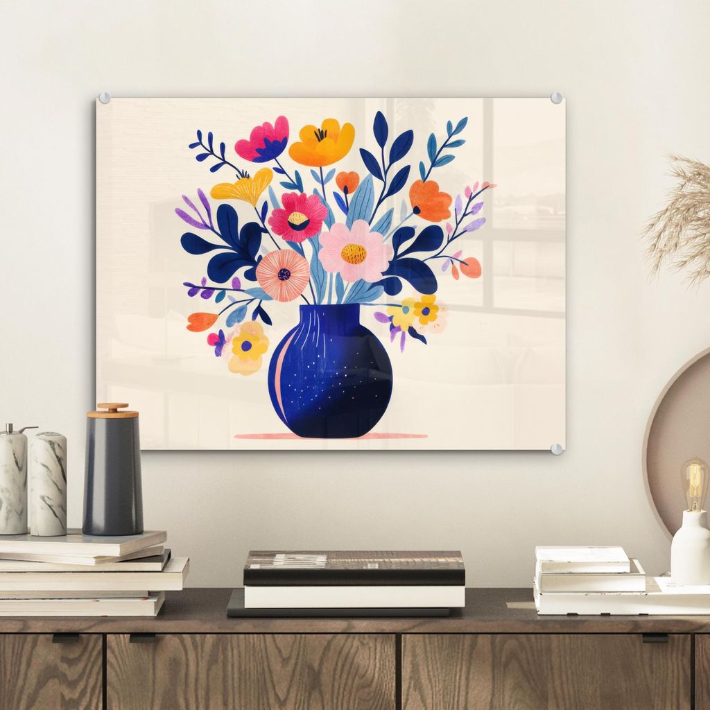 MuchoWow Glasbilder - Bilder auf Wandbild - Foto auf Glas Vase - Blumen - Blumenstrauß 40x30 cm Wanddekoration aus Glas - Acrylglasbild - Acrylbil...
