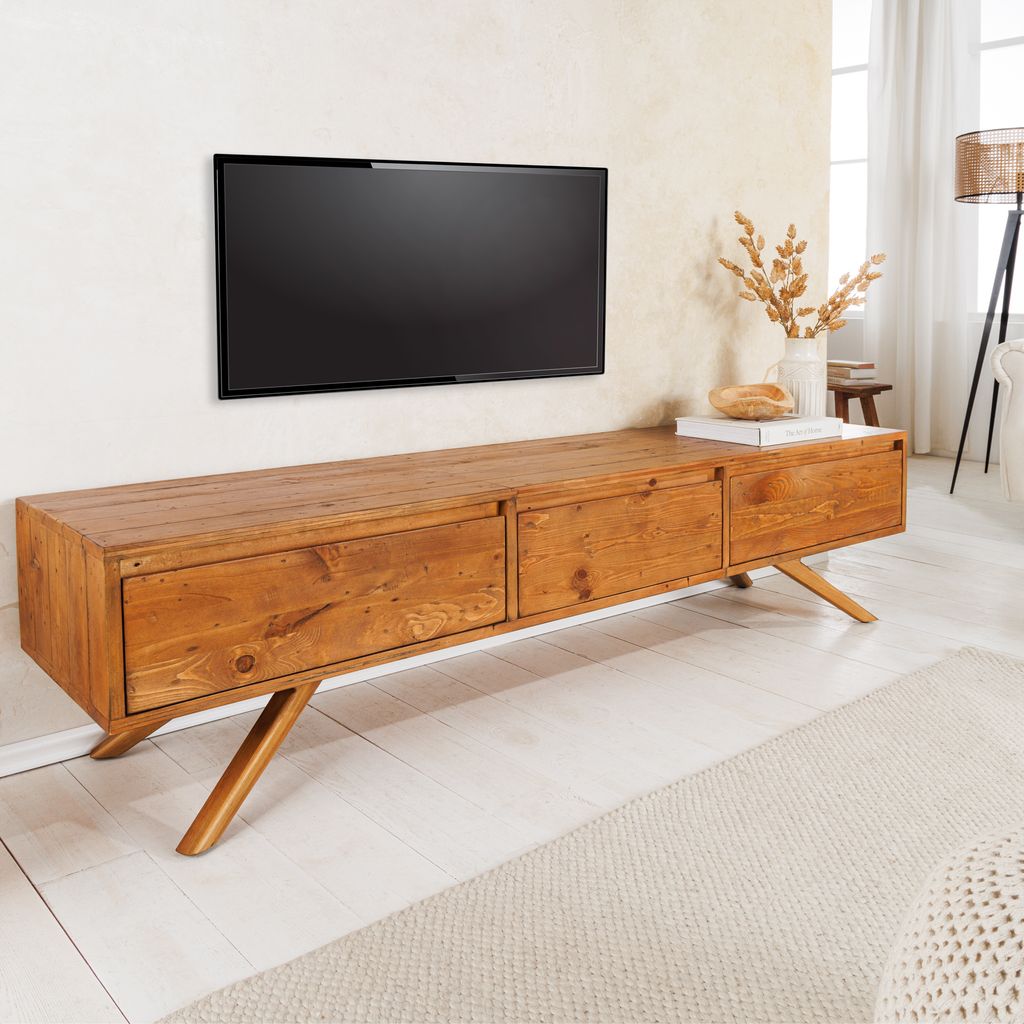 riess-ambiente Massives TV-Board FINCA 180cm vintage braun recyceltes Pinienholz mit Schubladen TV-Schrank TV-Lowboard Kommode Lowboard