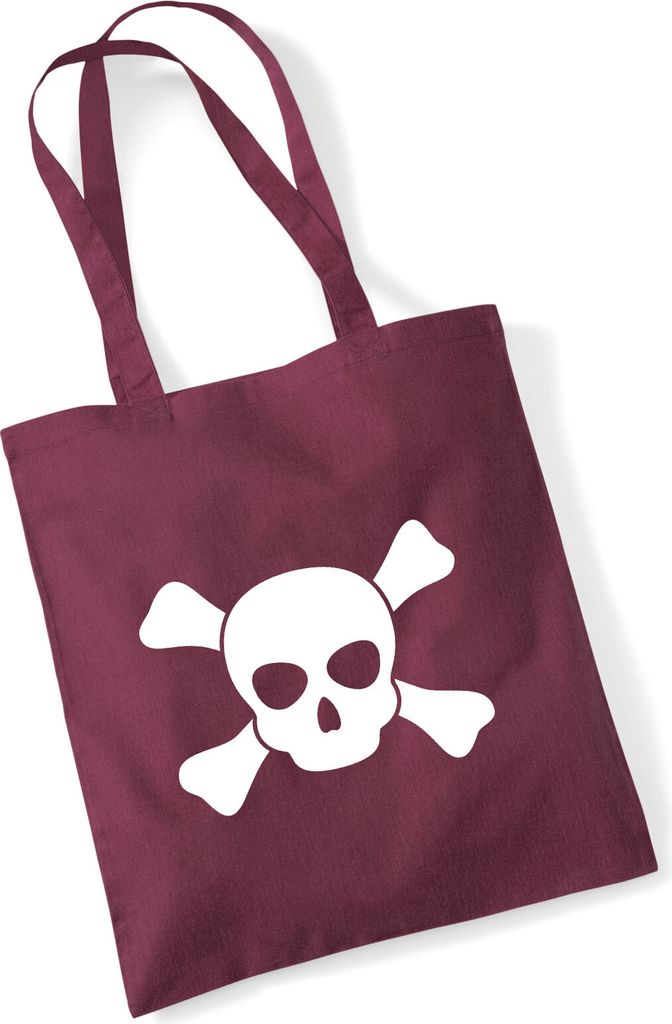 Huuraa Jutebeutel Pirat Totenschädel 10 Liter Burgundy Baumwolle Tasche Geschenkidee
