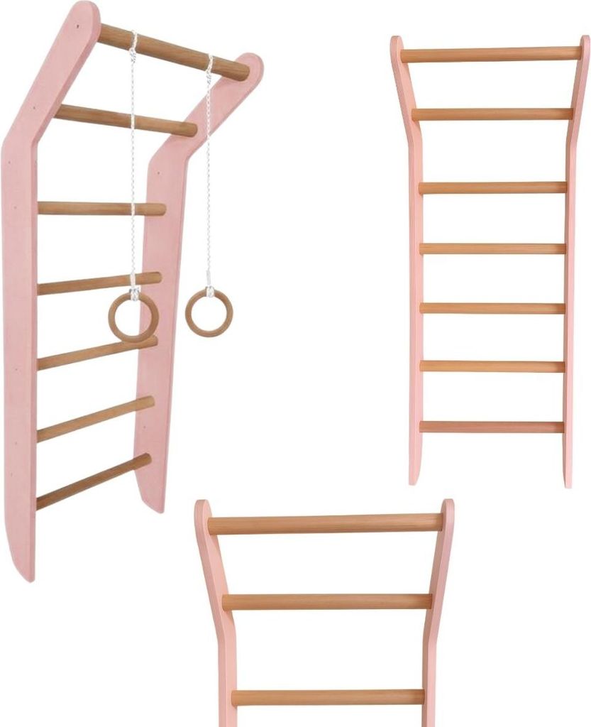 Sprossenwand Toddler Rosa | Kinderzimmer Holz Kinder Klettergerüste Spielplatz indoor Turnringe Kletterwand