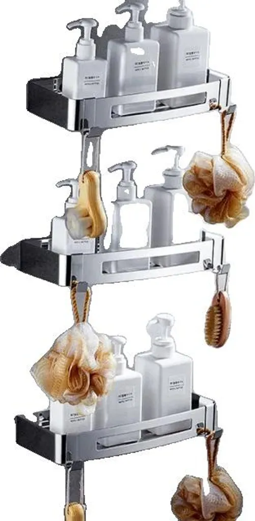 Étagère de salle de bain Triple Tier Fang - Support douche d'angle noir