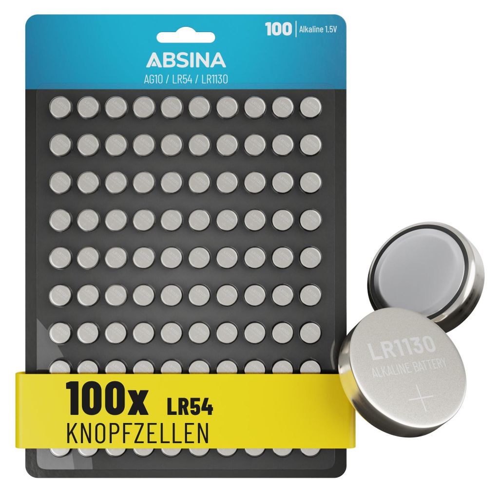 ABSINA 100x AG10 LR1130 Knopfzelle - 1,5V Alkaline Produktbild 