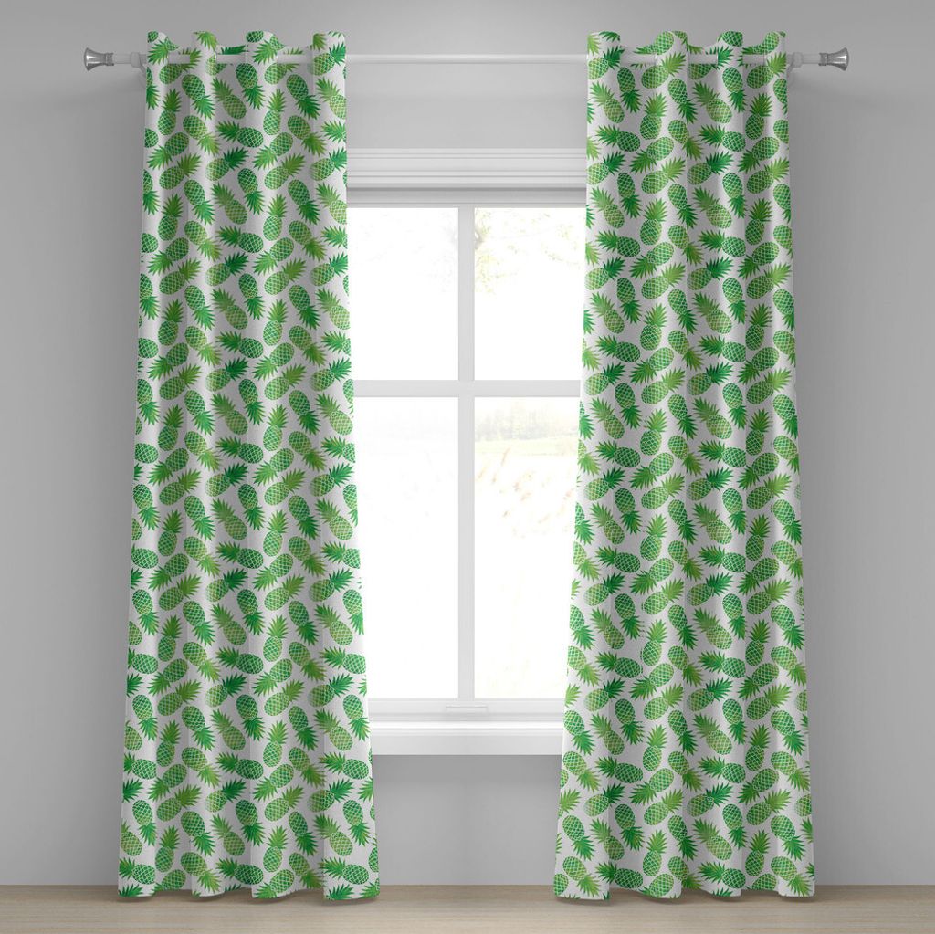 ABAKUHAUS Ananas Ösenvorhang, Ombre-Aquarell zerstreute Ananas in den verschiedenen Richtungen auf normales Muster, Dekorative 2-Panel-Fenstervorh...