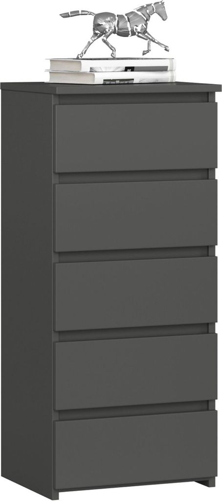 3xEliving Kommode, Sideboard mit 5 Schubladen (B:40cm x H:92cm x T:35cm) in Graphit Grau