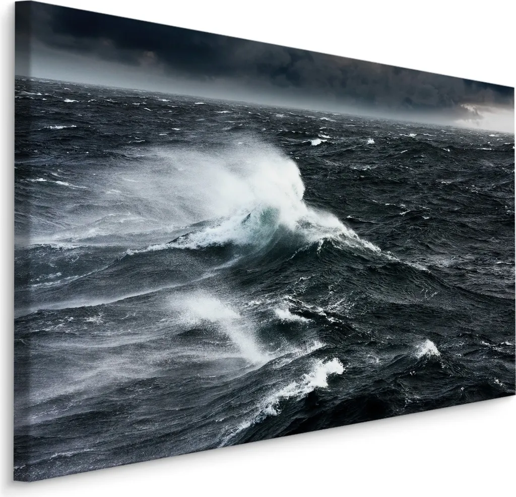 Favolosa carta da parati su tela 100x70 cm XXL stampa d'arte mare onde mare tempesta notte