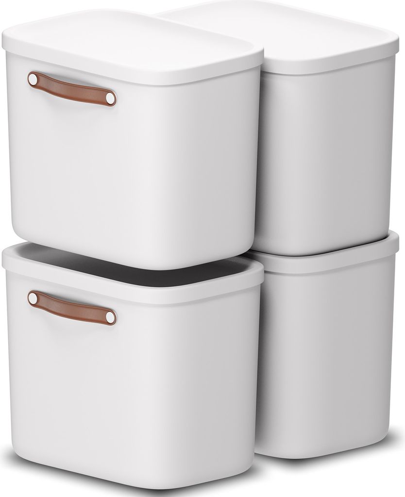 Rotho Aufbewahrungsbox 4er-Set 25L Maloja - Kunststoffbox 40 x 23,5 x 34 cm - Box mit Deckel - Stapelbox sicher verschließbar - Plastikbox