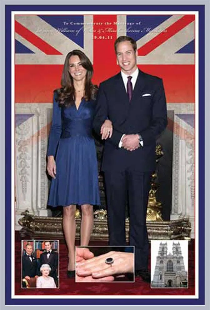 Affiche Mariage Royal Will & Kate avec Cadre Argenté Shinsuke 61x91,5 cm