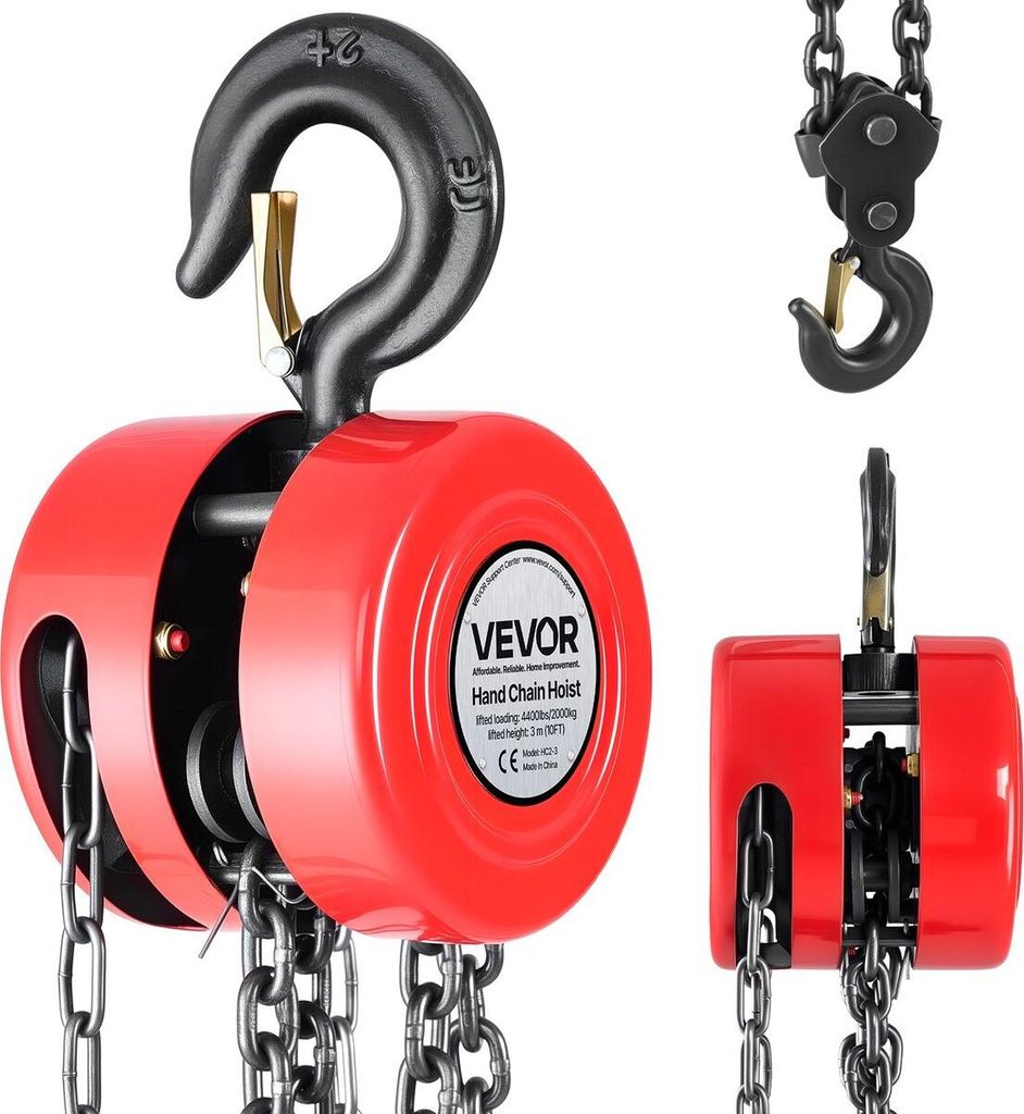Hand Chain Hoist, 2 Ton Capacity, Manual Chain Block with Upgrade G70 Galvanized Chain, 3 m Lifting Height, Heavy Duty Pulley Hoist for Garage Ware...