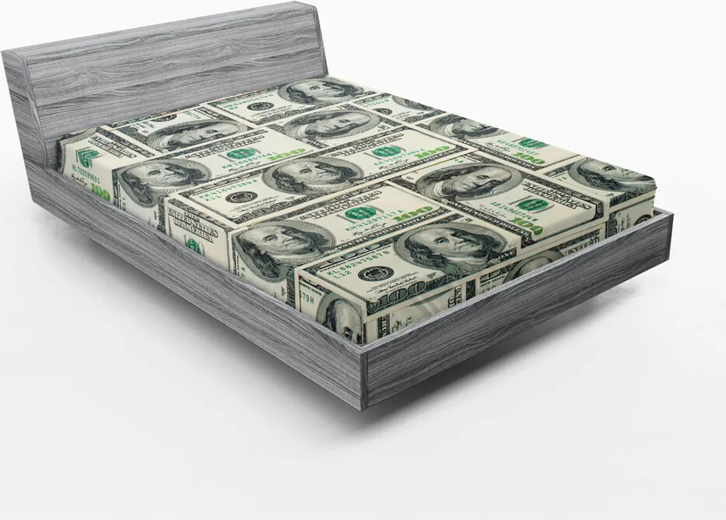 ABAKUHAUS Lenzuolo con angoli, banconote da un dollaro della Federal Reserve degli Stati Uniti con il ritratto di Ben Franklin, 180 x 200 cm, verde chiaro grigio