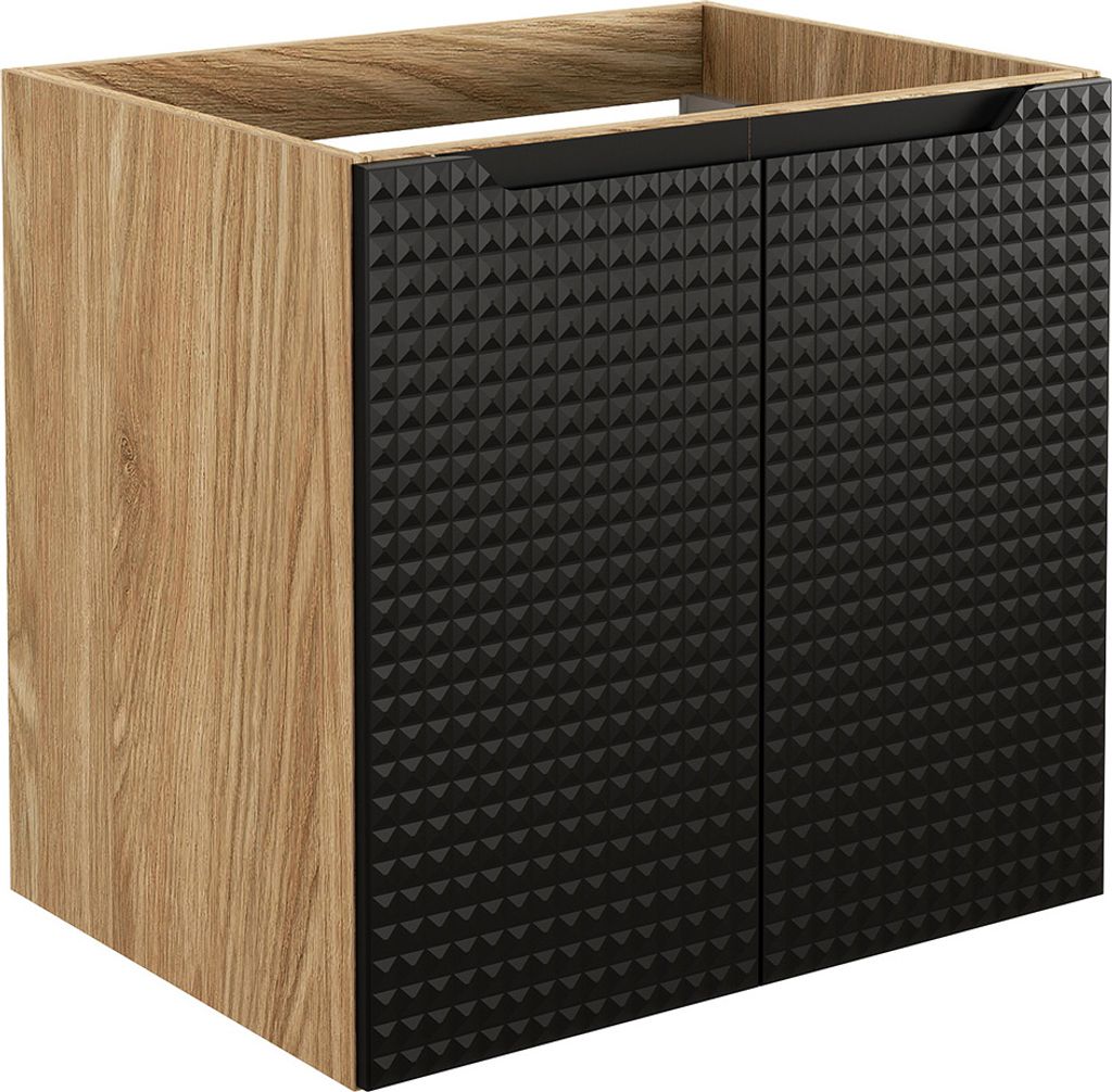 Waschtischunterschrank 60 cm in Eiche mit schwarz, LONDON-56-BLACK
