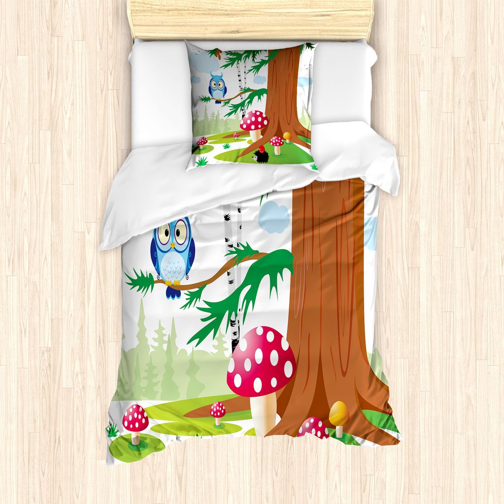 ABAKUHAUS Igel Bettbezug Set für Einzelbetten, Amanit Muscaria Forrest, Milbensicher Allergiker geeignet mit Kissenbezug, 135 cm x 200 cm - 80 x 8...