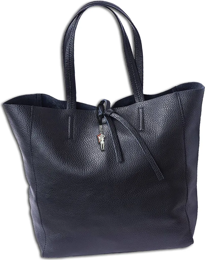 Grand sac Florence en cuir véritable noir 30x35x15 - Parfait pour femme