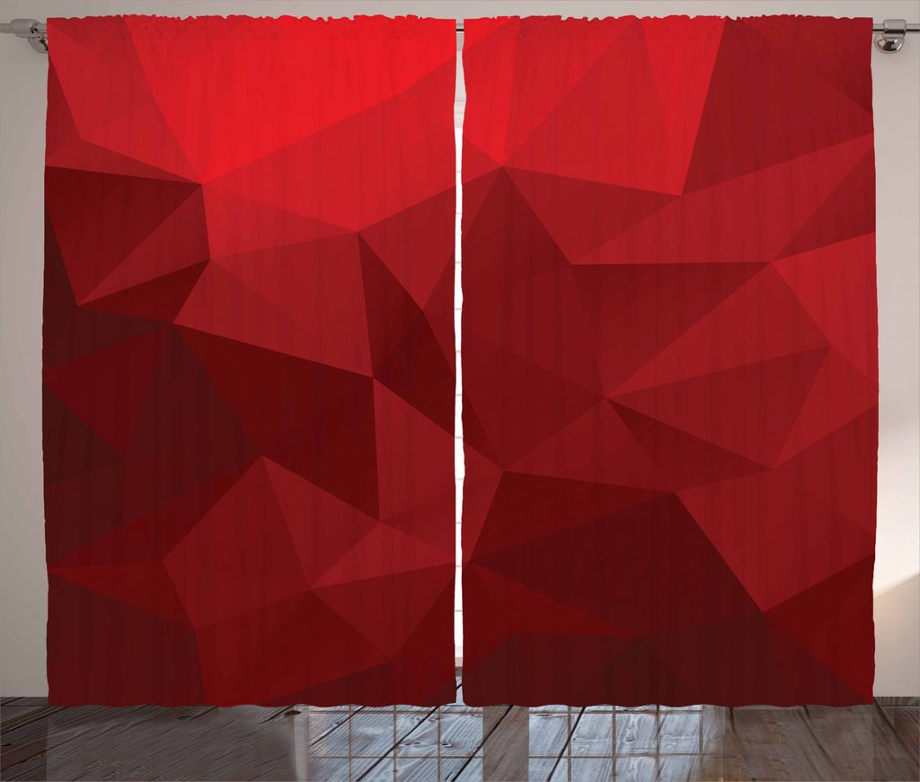 ABAKUHAUS rot Rustikaler Vorhang, Triangular Mosaik mit Poly, Wohnzimmer Universalband Gardinen mit Schlaufen und Haken, 280 x 245 cm, Scharlachrot...
