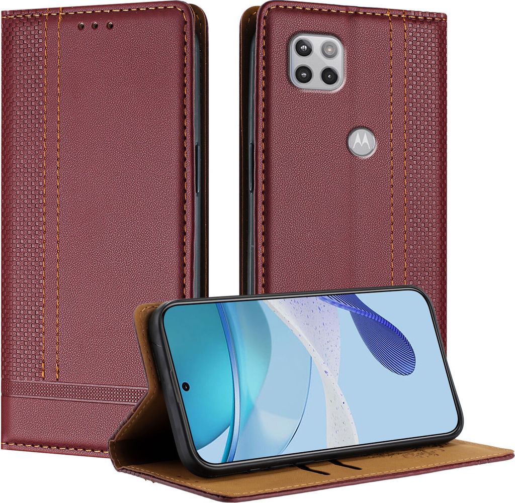 Handyhülle für Motorola Moto G 5G (2020) Leder Flip Klappbare Schutzhülle mit Standfunktion Dunkelrot
