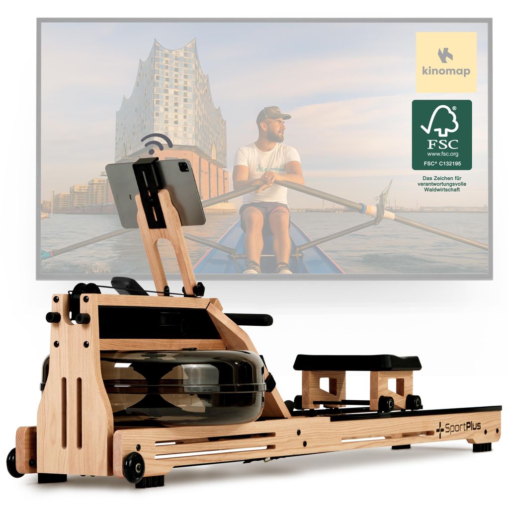 SportPlus I Holz-Wasser-Rudergerät I für zuhause, aus Produktbild 
