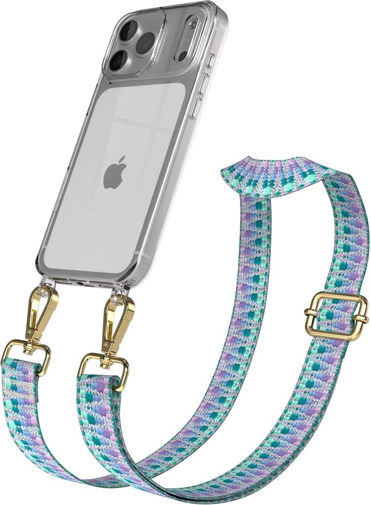 EAZY CASE Handykette - Verstellbarer Trageriemen kompatibel mit Apple iPhone 17 Pro Max, Handykordel mit transparenter Silikon-Hülle, Karabiner Go...