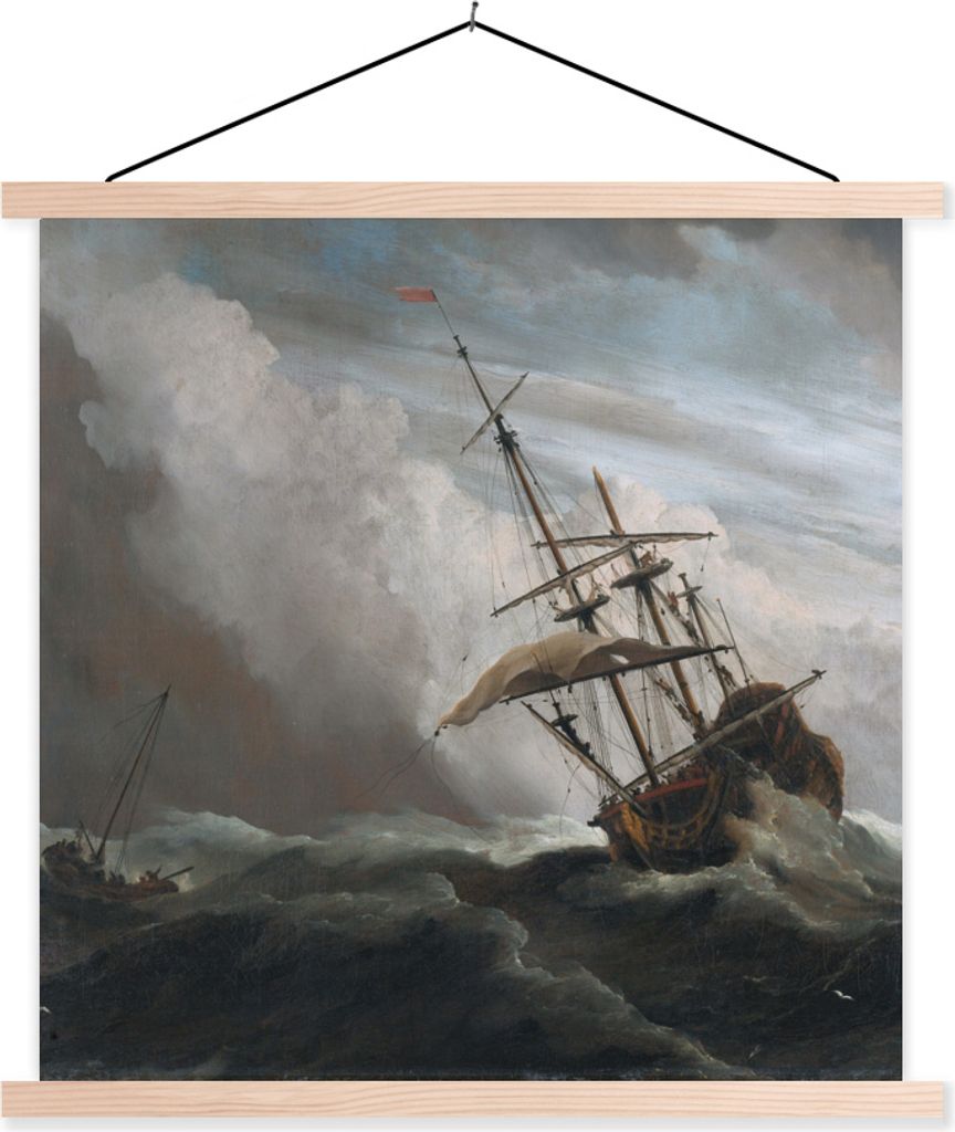 MuchoWow Textilposter De Windstoot - Willem van de Velde - Alte Meister 40x40 cm mit holzfarbenen Rahmen - Posterleiste
