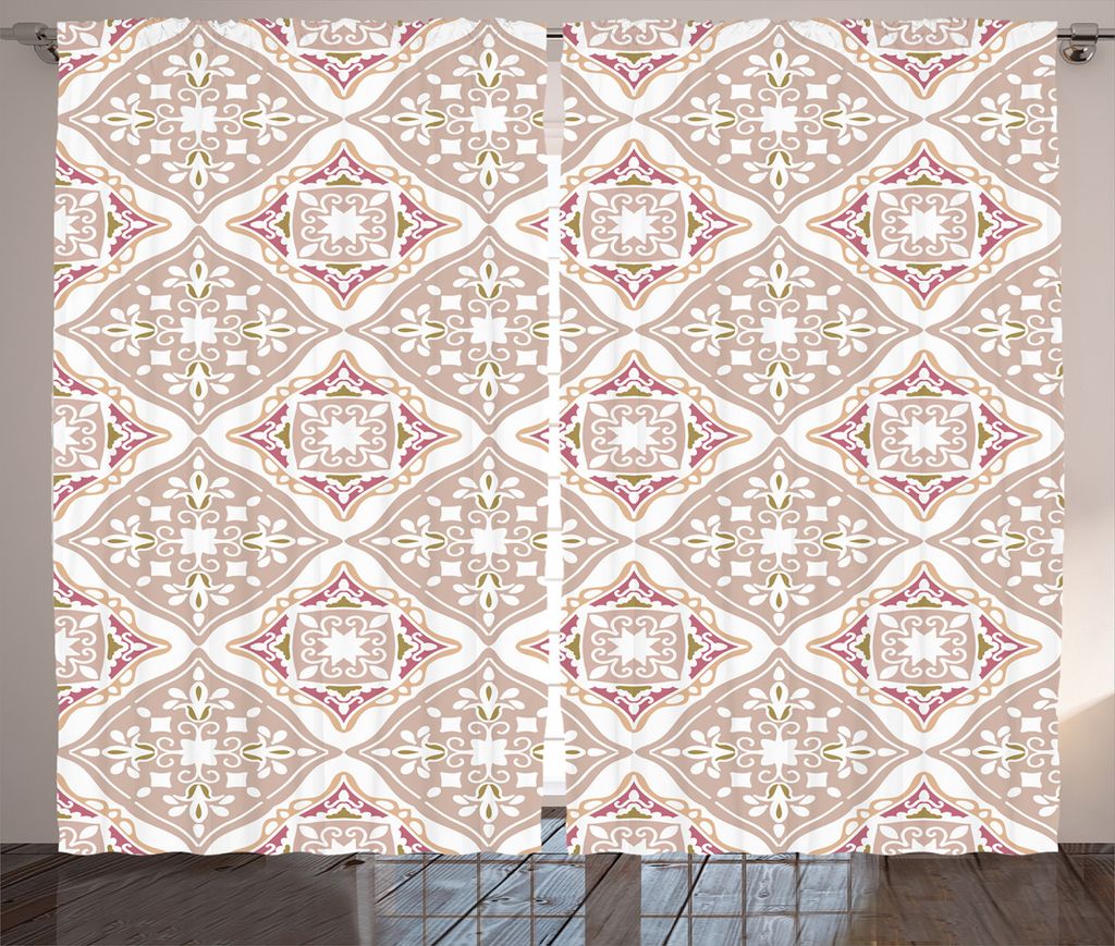 ABAKUHAUS Pastell Rustikaler Gardine, geometrisch, Schlafzimmer Kräuselband Vorhang mit Schlaufen und Haken, 280 x 175 cm, Beige Weiß Rosa