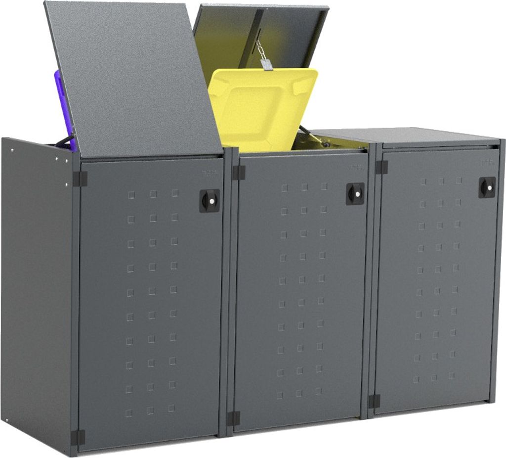 reinkeDESIGN | Mülltonnenbox 3x120L | Typ_X | oben befüllbar, Fronten in Anthrazit | für Reihenhaus, langlebig und stabil