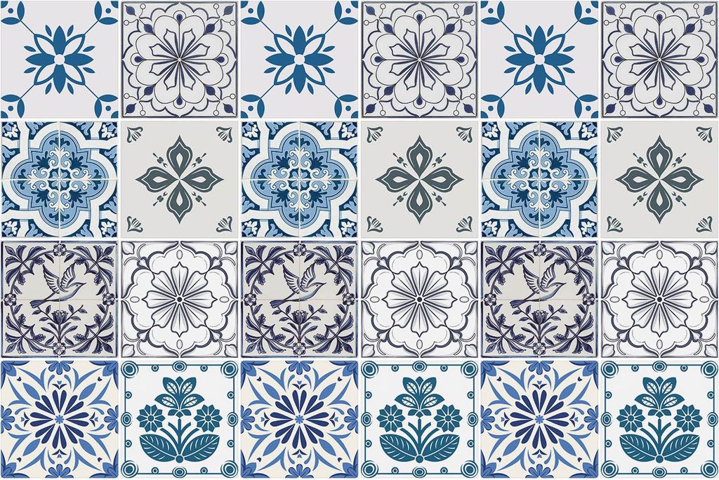 Fliesenaufkleber 10×10 cm – 24 Stück – Selbstklebend – Wasserfest – Pflegeleicht – Hitzebeständig – Für Küche & Bad – Blumenorna...