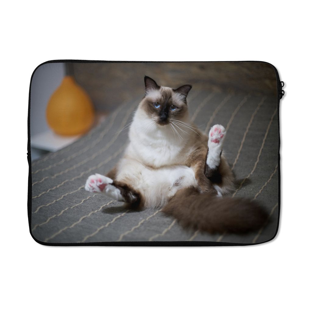 MuchoWow Laptop Hülle 14 ZollKatze - Fell - Braun Laptoptasche - Laptoptasche - Stoßsicher - Schutzhaube
