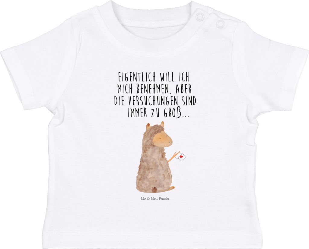 Mr. & Mrs. Panda Organic Baby Shirt Alpaka Fahne 6. - 12. Monat - Weiß - Geschenk, , Kinder T-Shirt, Lama, Oberteil, Lamas, Alpakas, Babyshirt, Li...