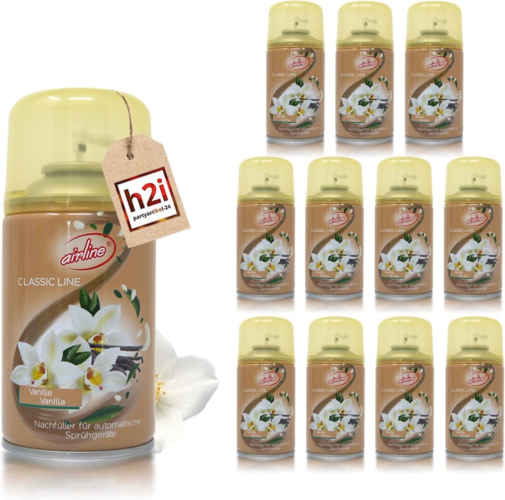 Classic Line Duftspray | Vanille | 12 Stück | 250 ml | Geruchsneutralisierer Lufterfrischer Raumduftspray Duftsprüher Raumduft-Nachfüller