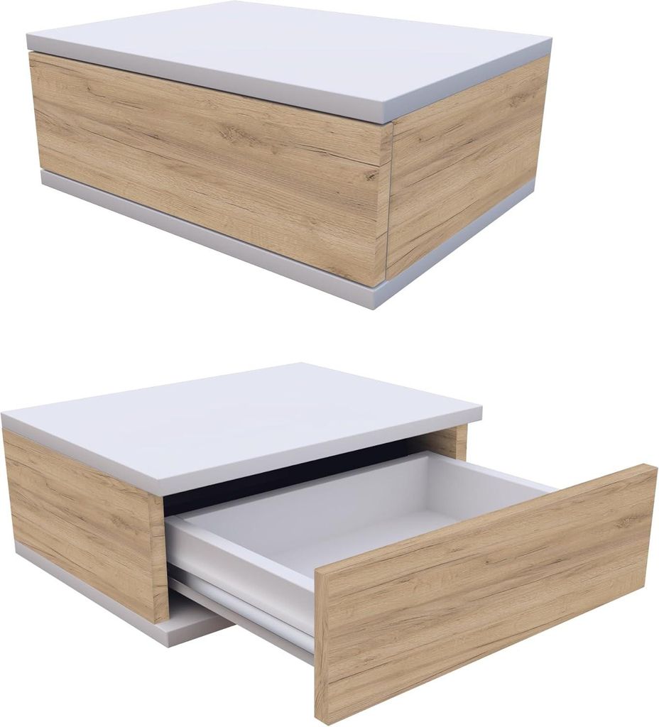 Happy Babies Hängender Nachttisch Weiß Wandregal mit Schublade Nachtkonsole Deco für Schlafzimmer Eleganter Nachtkommode, Set bestehend aus 2 St...