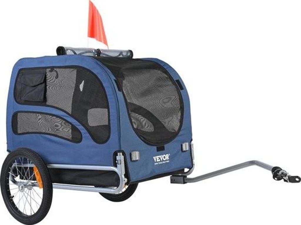 VEVOR Hundeanhänger Fahrradanhänger, Kohlenstoffstahl + 600D Oxford-Gewebe + PP Faltbar 1,44 x 0,73 x 0,85 m Faltmaß, Blau, Maximale Tragkraft 4...